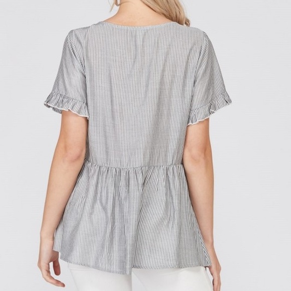 Striped Gray Ruffle Peplum Top - Picture 4 of 7